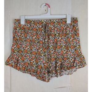 Wild Fable yellow floral linen blend ruffle pull on shorts Size XL Cottagecore